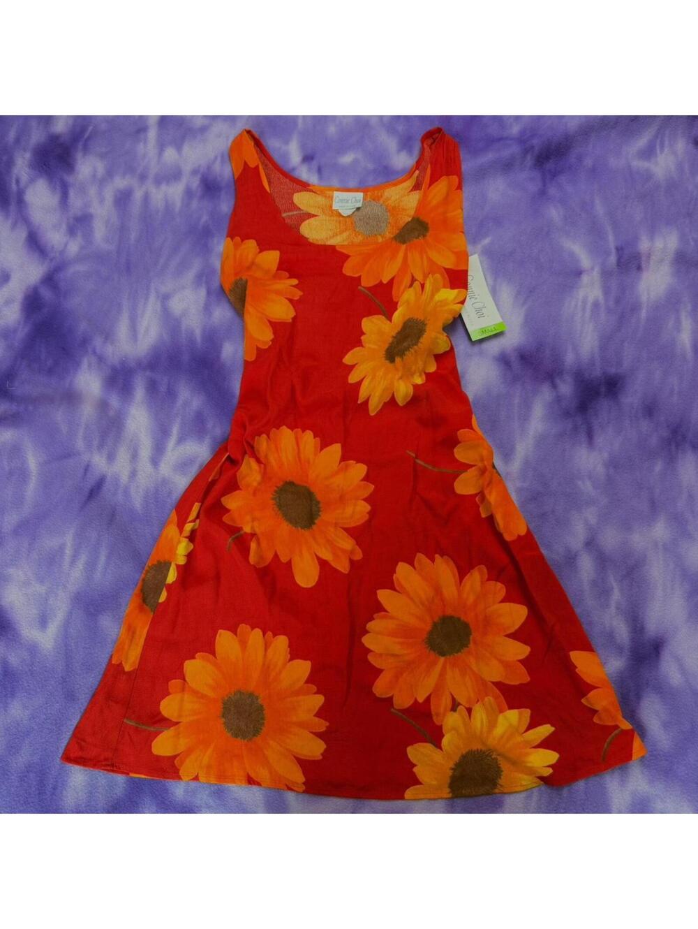 Connie Choi deadstock with tags vtg 90s red & orange daisy print dress